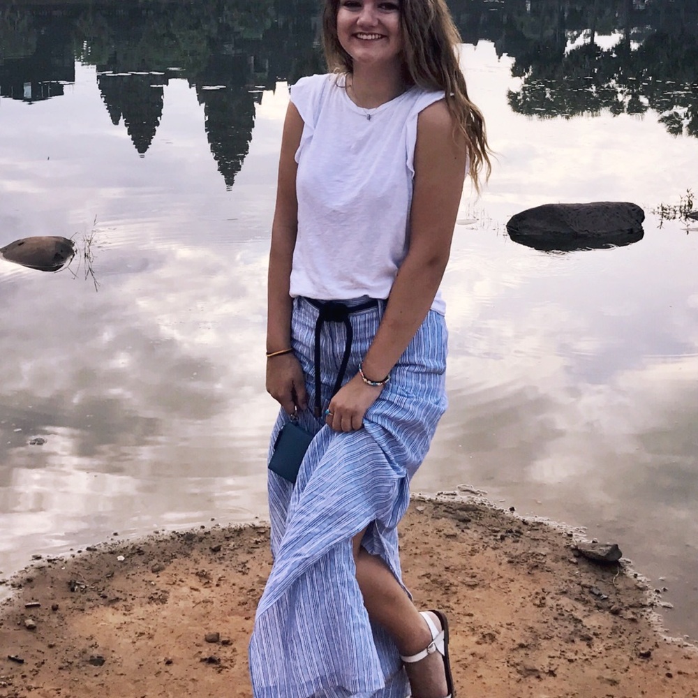 Blue and white stripe Anthropologie pants